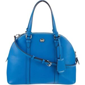 Coach Peyton Leather Cora Domed Satchel in blue saffiano leather